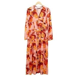 ASOS DESIGN Retro Paneled Maxi Shirt Dress 70s Coral Bloom Print Women’s Size 6